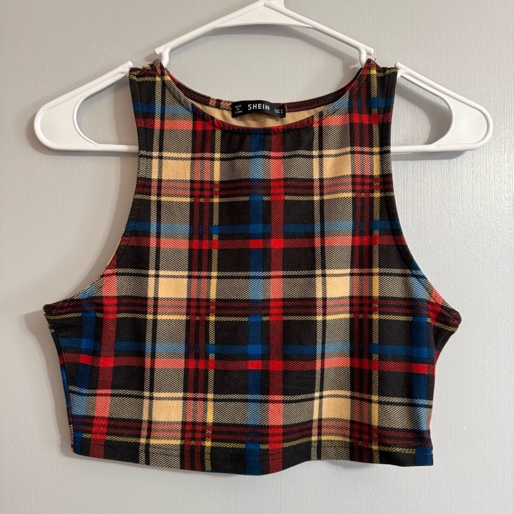 Shein Plaid Checkered Cropped Top Size Small